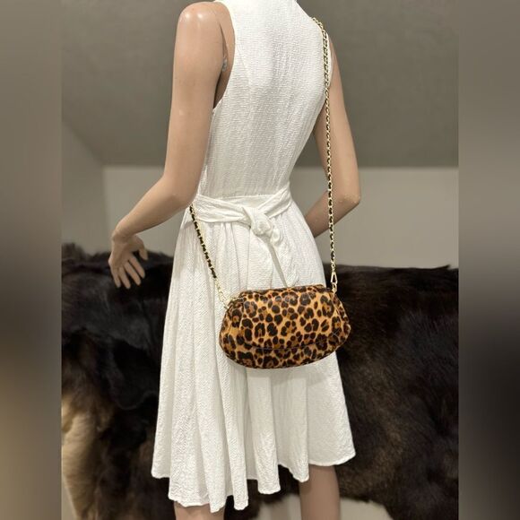 Leopard Print Handmade Real Hair-on Horsehide Fold Over Flap Bag/Crossbody - Picture 11 of 16